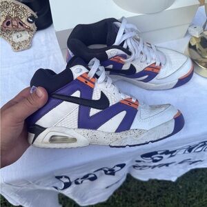 Nike White and Purple Athletic Shoes with Orange Accents